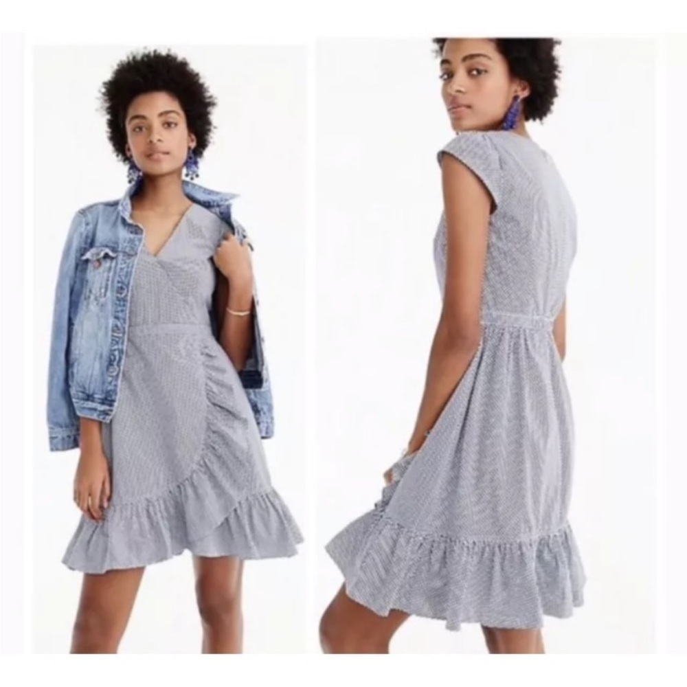 J CREW Faux Wrap Gingham Cotton Poplin Minidress size 10